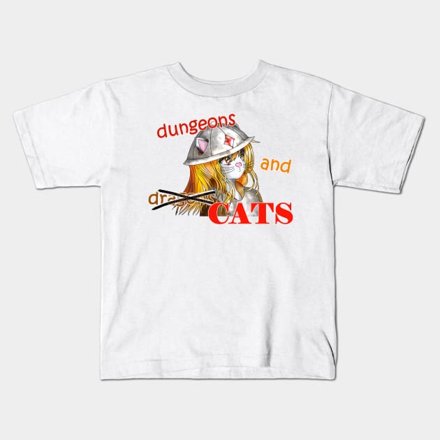 dungeons and cats warrior in shining armor Kids T-Shirt by cuisinecat